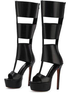 Chic Platform Knee High Heels, Gladiator Open Toe Sandals, Sexy Summer Boots for